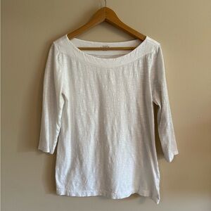 LOFT Classic White boatneck t-shirt with 3/4 sleeves, size large.